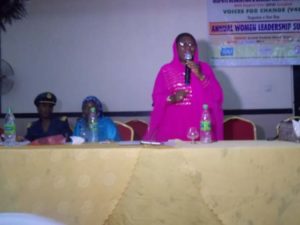 Aisha Bello, the representative of the wife of Kano's governor, Hafsat Ganduje, speaking at the summit