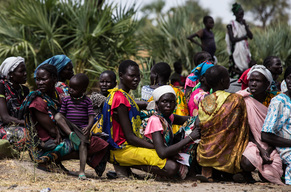 Women wait with their children to be examined and possibly give supplementary food in a mobile clinic run by UNICEF during a Rapid Response Mission (RRM) in the village of Rubkuai, Unity State, South Sudan, February 16, 2017.