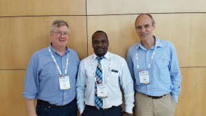 (from left to right) Magnus von Knebel Doeberitz, Medical Director, Department of Applied Tumor Biology, Institute of Pathology, Heidelberg University Hospital; Elkanah Omenge Orang'o of Moi University, Nairobi; and Hermann Bussmann, Research Associate, Department of Immunology and Infectious Diseases, Harvard T.H. Chan School of Public Health.